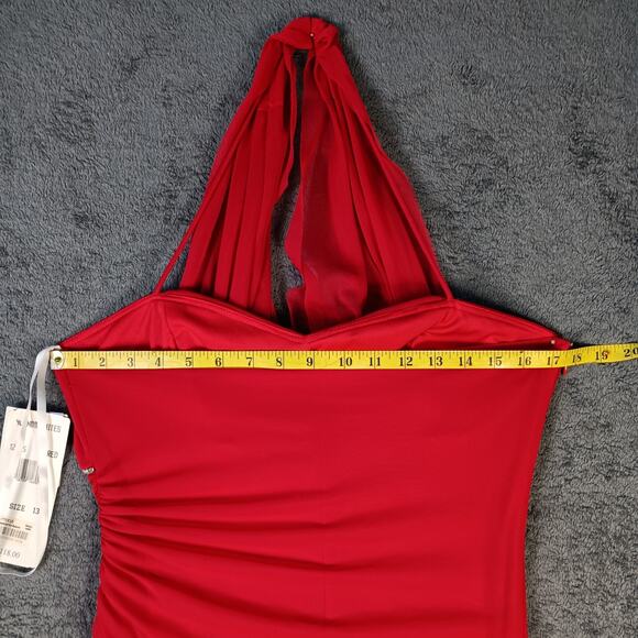 Red Halter Formal Gown Blondie Nites by Linda Bernell Size 13 Prom HOCO - Picture 7 of 16